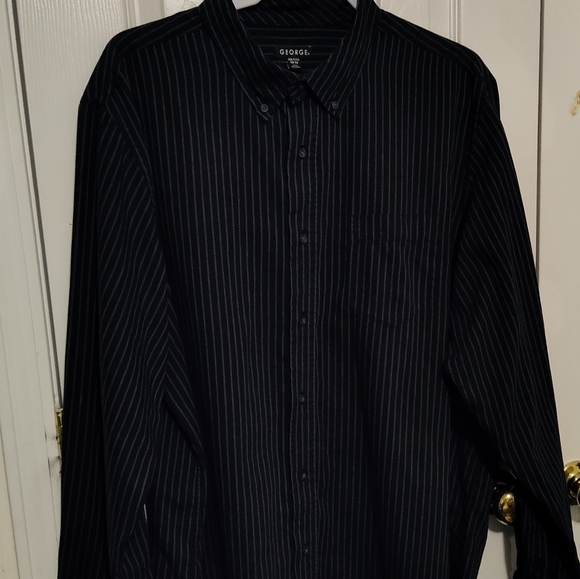 George Mens Button Down Long Sleeve Shirt Black+Vertical Stripes Size 2XLT 50-52 - Picture 5 of 6